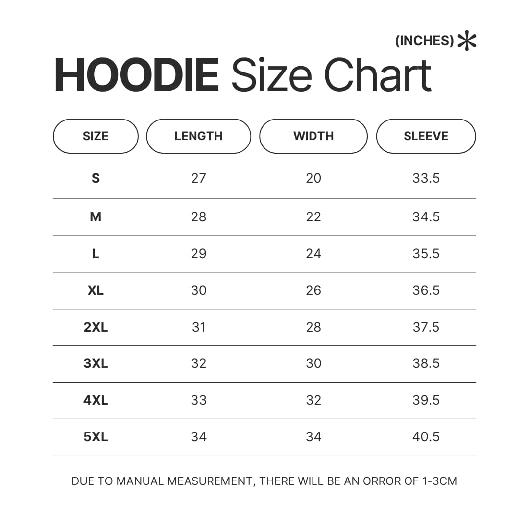 Hoodie Size Chart - Fate/strange Fake Store