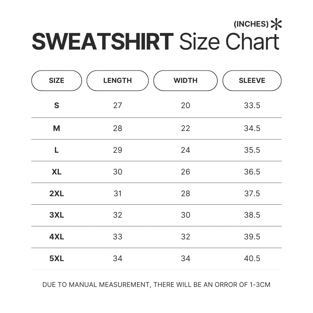 Sweatshirt Size Chart - Fate/strange Fake Store