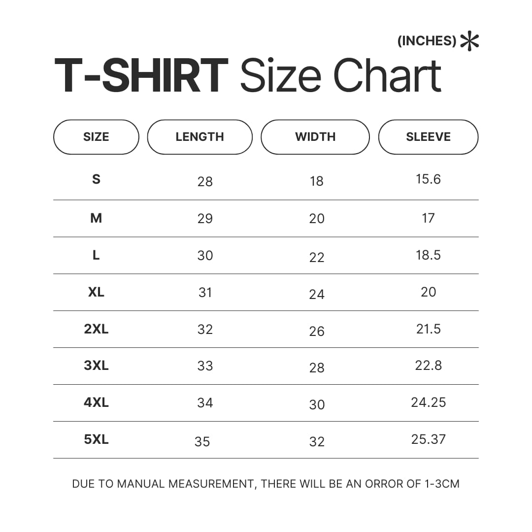 T shirt Size Chart - Fate/strange Fake Store