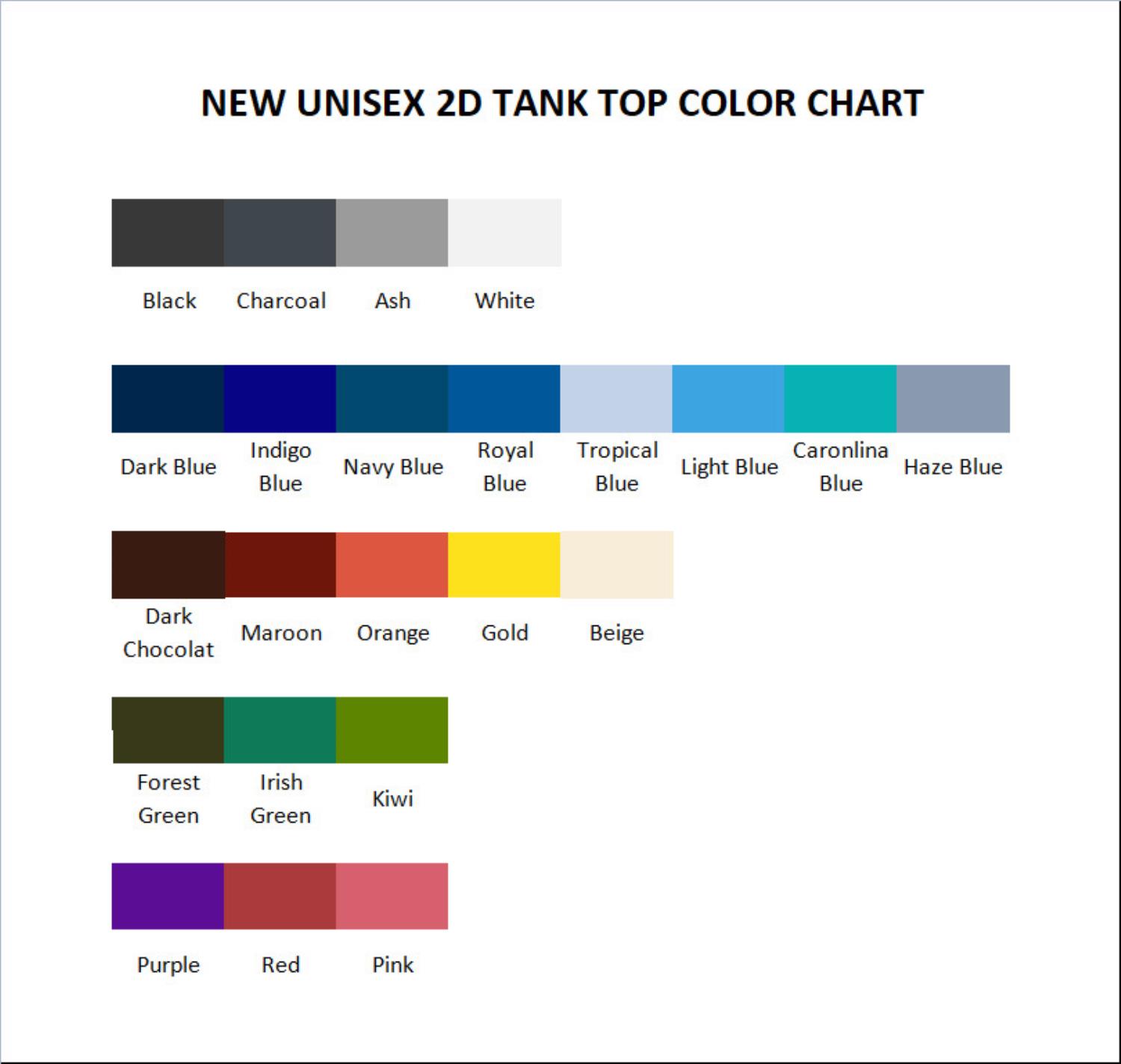 tank top color chart - Fate/strange Fake Store