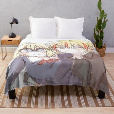 Fate Strange Fake Saber And Ayaka Sajyou Chibi Throw Blanket
