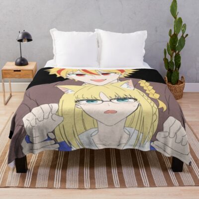 Fate Strange Fake Ayaka Sajyou And Saber So Cute Throw Blanket