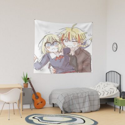 Fate Strange Fake Saber And Ayaka Sajyou Chibi Tapestry